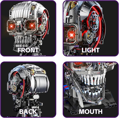 Mechanical Skull Building Block Set 3D Poseable Model with Mandibular Teeth Bite Drive can be driven by hand or motor for STEM Toys for Kids &amp Adults Perfect for Horror Fans &amp Gothic Room Deco