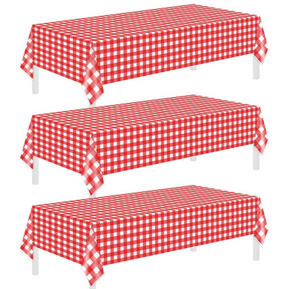 Childom 3 Pack Red and White Checkered Tablecloth 54"x108" Mothers Day Tablecloths for Rectangle,Disposable Plastic Table Cover for Wedding Home Birthday Picnic Buffet Pizza Party Racing Car Decor