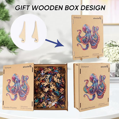 Qiuenisray Wooden Puzzles for Adults 1000 Pieces Octopus Ocean Jigsaw Puzzles FSC Certified Unique Shape Adult Puzzles Pieces Wall Decor for Family Game 23.4x23.5 in