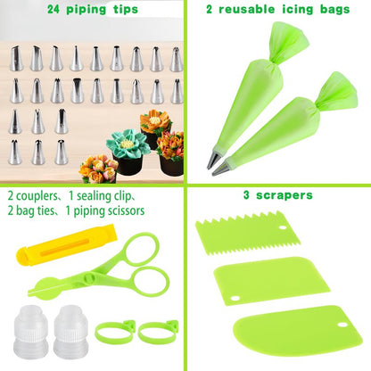 BooMetCheer 35Pcs Piping Bags and Tips Set with 24 Piping Tips,2 Reusable Pastry Bags 12 Inch,Cake Decorating Tips Set for Diy Pastry Dough, Cookie, Cupcake, Cake