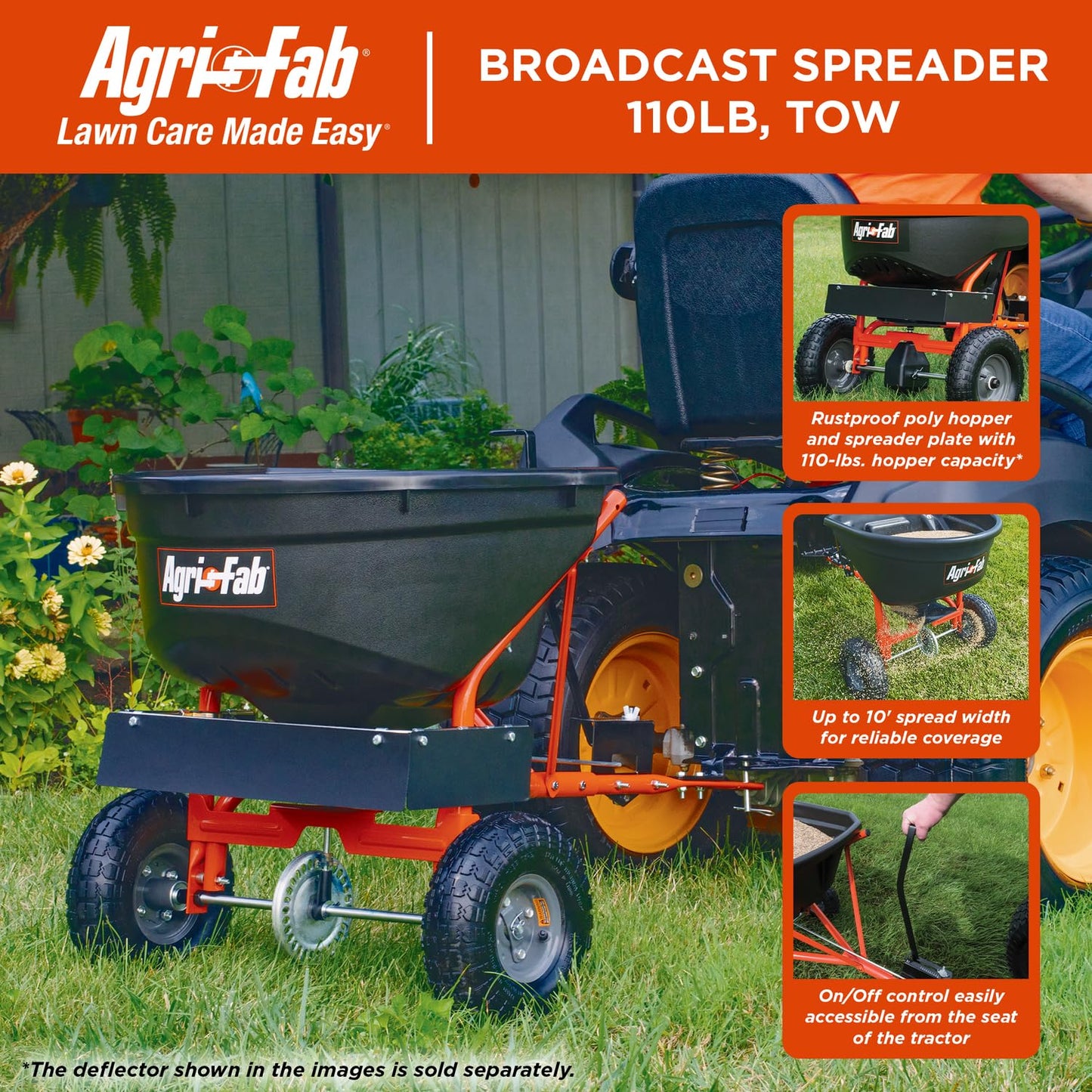 Agri-Fab Tow Behind Broadcast Spreader for Seed, Fertilizer, Salt and Ice Melt, 110 lb Capacity Lawn and Garden Spreader with 10 Ft Spread Width