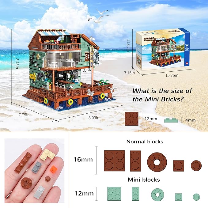 Harbour Restaurant House Mini Bricks Building Kit Ideas Creative Architecture Building Toys Birthday Gift for Adult Boys Girls -2096 Pieces (Not Compatible with Lego Set)