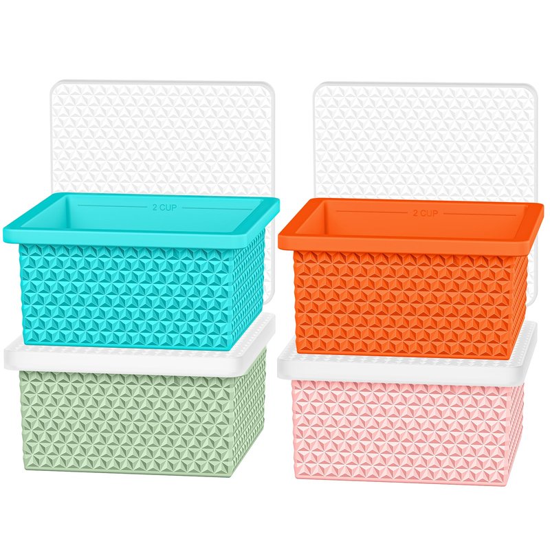 Silicone Freezer Molds for Soup Cube - 2-Cup Freezer Storage Container Tray with Lid,4 Pack Stackable Ice Cube Trays for Portion Control,Food Storage Meal Prep,Oven & Dishwasher Safe