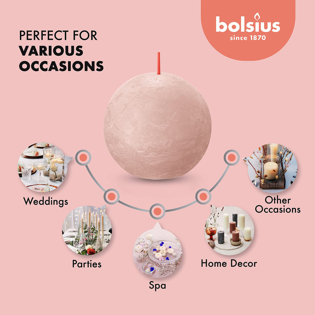 BOLSIUS 3 Pack Ivory Rustic Ball Pillar Candles - 3 Inch - Premium European Quality - Includes Natural Plant-Based Wax - Unscented 25 Hour Party Décor and Wedding Candles
