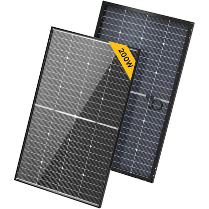 BougeRV 24V N-Type 16BB 200W Bifacial Solar Panel, 24V 200 Watt Solar Panel, for RV Camping Boat Marine Log Cabin Roof, Charing Golf Cart Lithium Battery, Black Frame (1PCS)