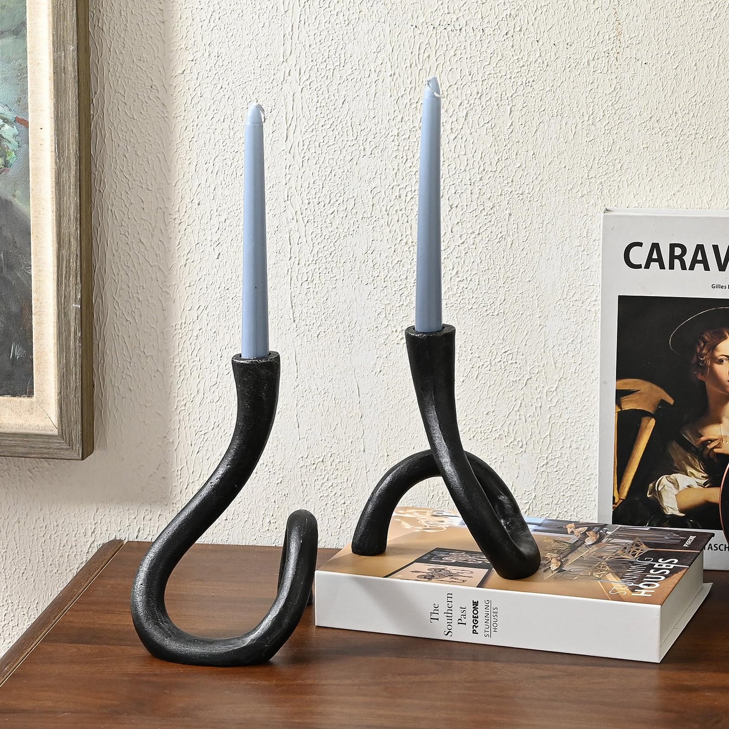 Black Cast Iron Taper Candle Holder, Candlestick Holder Decorative, Gift Tapered Candle Holders for Home Decoration, Bedroom, Dinning, Mantel, Kitchen, Party, Set of 2