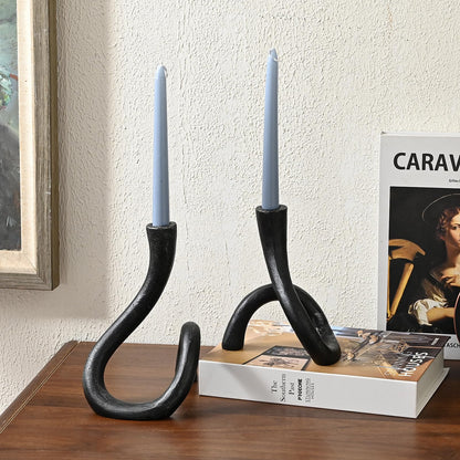 Black Cast Iron Taper Candle Holder, Candlestick Holder Decorative, Gift Tapered Candle Holders for Home Decoration, Bedroom, Dinning, Mantel, Kitchen, Party, Set of 2