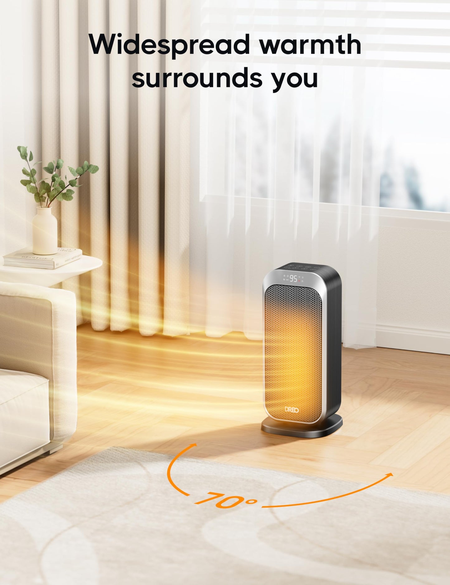 Dreo Quiet Space Heater, 1500W Portable Heaters for Indoor Use with Remote, 70° Oscillation, Fast and Safety Electric PTC Ceramic for Desk Office Bedroom, 12H Timer