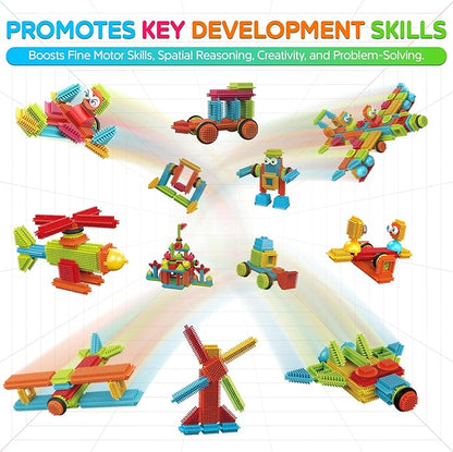 Contixo 144 pcs Bristle Shape 3D STEM Building Toys Construction Learning Stacking Educational Block Creativity Beyond Imagination Inspirational Safe &amp Durable Recreational Toy for Kids Ages