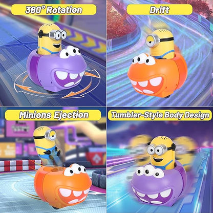 YOLOPARK Minions 2 Pack Remote Control CarDespicable Me RC Bumper Cars with Light &amp Sound Effect360° Rotating Minion Figure Bump and Eject ToysChristmas Birthday Gifts for Ages 3+ Year Old