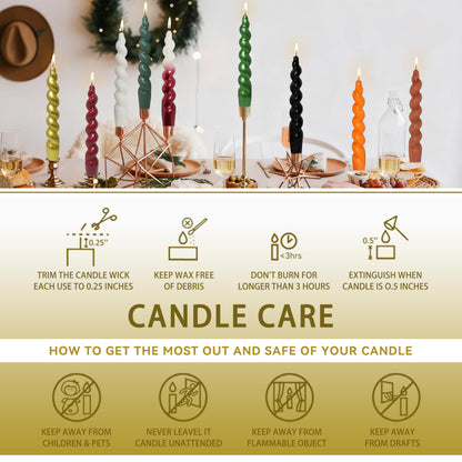 Christmas Spiral Candles Gold Taper Candles -7.5 in Unscented Candlestick for Winter Gift Holiday Christmas Home Decoration Candles, 4 Pack