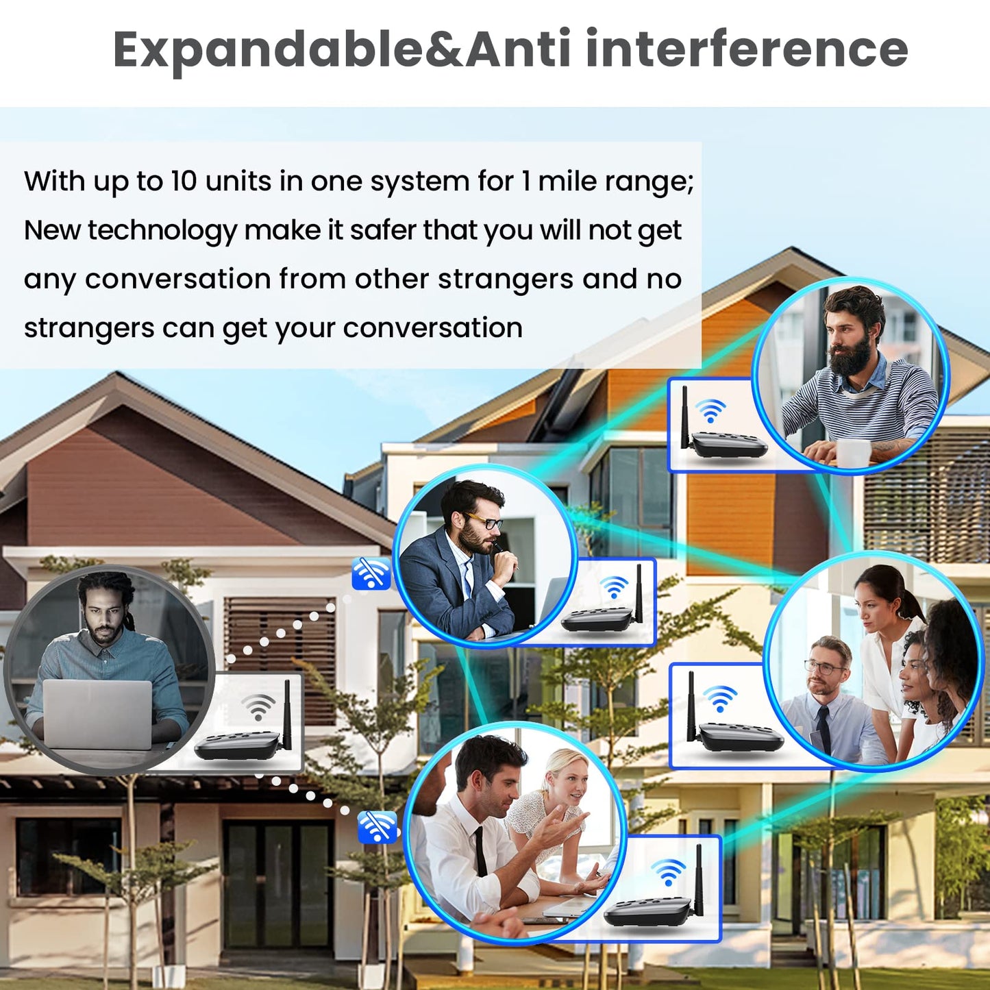 Hands-Free Intercoms Wireless for Home Business, Wuloo Upgrade Two Way Audio Intercom System for Elderly, Full Duplex Room to Room Intercom with 5280 ft Range Clear Sound Anti-Interference, Pack of 2