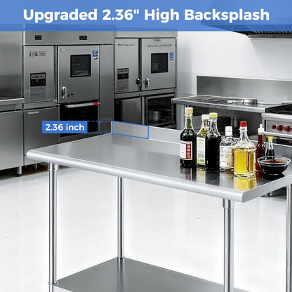OSTBA Stainless Steel Table for Prep & Work 24x48 Inches with Backsplash, NSF Metal Commercial Heavy Duty Table with Adjustable Undershelf and Foot for Restaurant Kitchen Home and Hotel