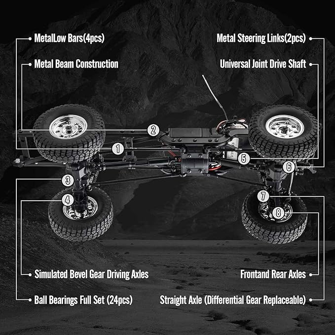 EAZYRC FMS FCX18 1/18 Chevrolet K10 RC Truck Officially Licensed 4WD RC Crawler 2 Speeds Switch with LED Lights Off-Road RC Car for Adults (Black)