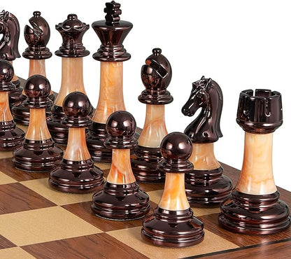 Vamslove Heavy Weighted Acrylic Chess Pieces Only with Leather Base-3.5'' King with Storage Slots-Extra 2 Queens-34 Staunton Tournament Chessmen for Chess Set or Replacement of Missing Pieces