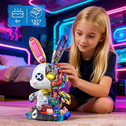 Mechanical Bunny Building Set 1377PCS Cyberpunk Technic Animal Collection Model Kit Creative Rabbit Animal Building Block Toys with Lights&ampDisplay Stand Easter Decor Gift for Boys Girls Adults Te
