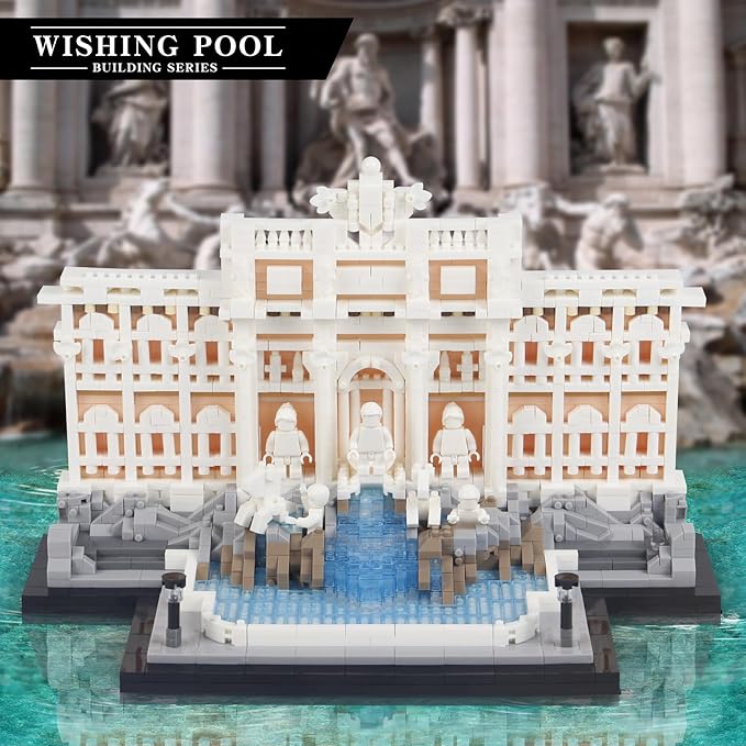 2000pcs Trevi Fountain Archiecture Micro Mini Building Blocks SetCreative Ideals Roman Landmark Model Collection for 14+ Boys Girls or Adults
