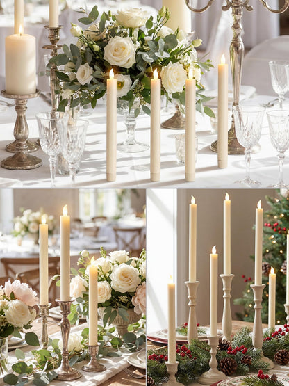 Funtery 48 Pcs Flameless LED Taper Candles Battery Operated Candles Bulk Realistic LED Candlesticks Flickering for Wedding Church Graduation Party Home Decor(Ivory,Modern Style)