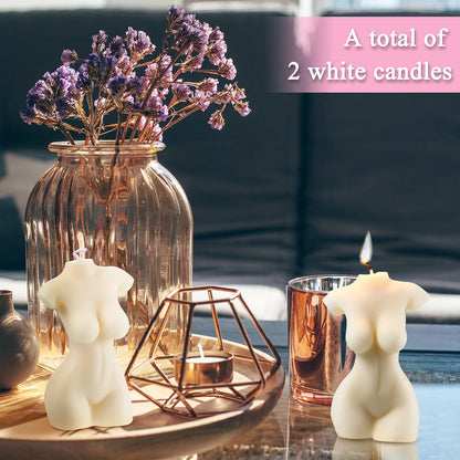 2 Pieces Female Body Shaped Soy Candle Woman Bust Candle Home Decoration for Christmas Bedroom Bathroom Aesthetic Decoration(White)