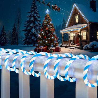 Jnaurb Christmas Candy Cane Lights, 66ft 480 LED Connectable Flexible White & Blue Candy Cane Rope Lights for Outside, 8 Modes Waterproof LED Christmas Light for Garden Patio Tree Holiday Party Decor
