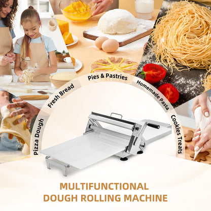 Folding Dough Sheeter (15.8"), Countertop Dough Sheeter, Dough Sheeter, Manual Dough Sheeter, Adjustable Thickness, Stainless Steel Dough Roller Machine, Bread, Pizza, Cookies, Pie (1 Rolling Board)