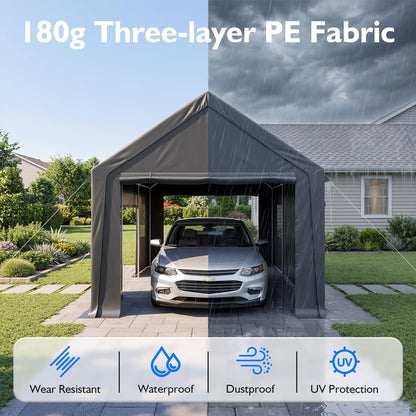 AirWire 12x20 FT Heavy Duty Carport, Portable Car Tent Garage with Roll-Up Windows & Side-Opening Door, Enclosed Car Port Canopy with Reinforced Four-Hole Base for Car, Truck, Boat