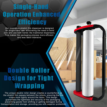 Ergonomic Stretch Film Dispenser - Reduces Operator Fatigue, Shrink wrap Handle for Warehousing, Logistics, Pallets, Commercial, and Home Use (18-in Dispenser for 18-in Stretch Film)