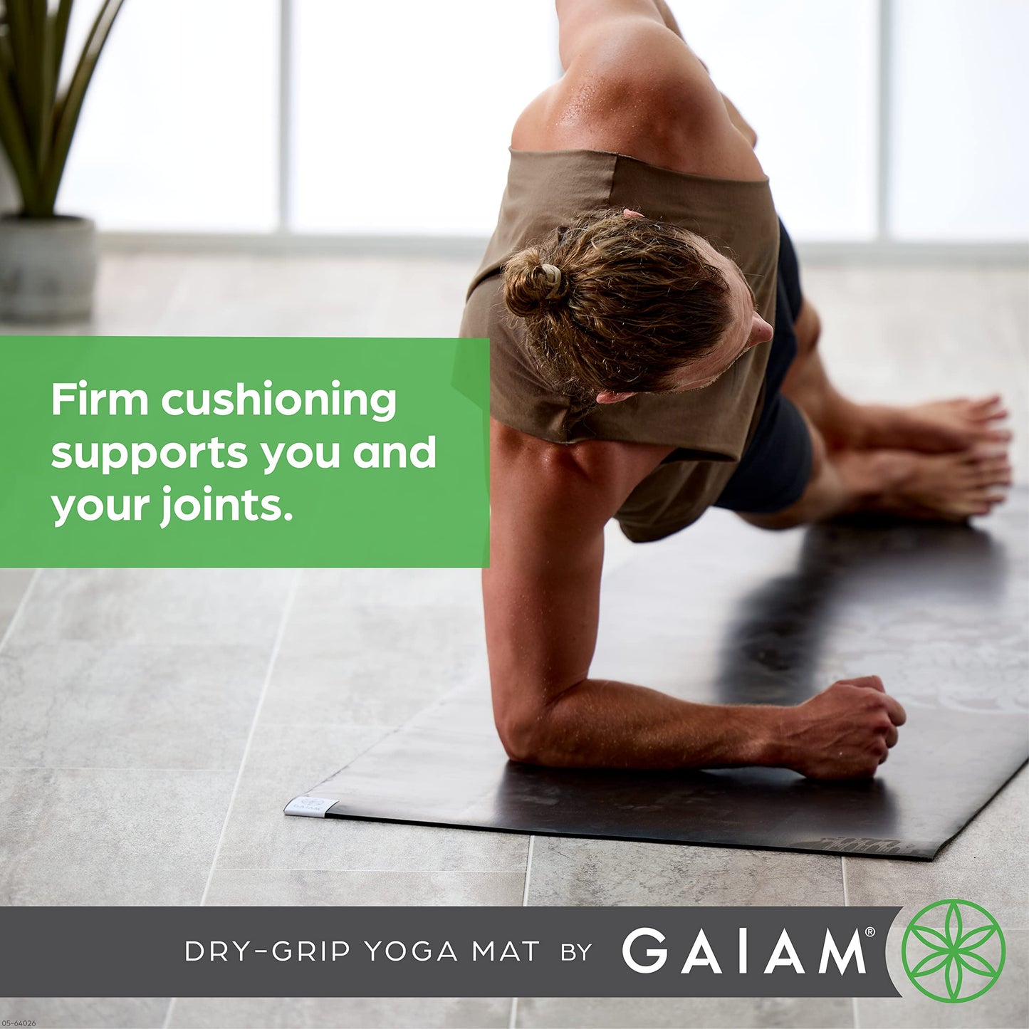 Gaiam Dry-Grip Yoga Mat - 5mm Thick Non-Slip Exercise & Fitness Mat for Standard or Hot Yoga, Pilates and Floor Workouts - Cushioned Support, Non-Slip Coat - 68 x 24 Inches - Black