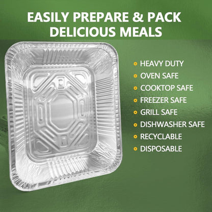 Demiwise Thickened 30 Pack Heavy Duty Aluminum Pans, 9x13 Aluminum Foil Pans Disposable, Half Size Steam Table Foil Baking Tray for Cooking, Baking, Roasting & Chafing, Carton Packaging