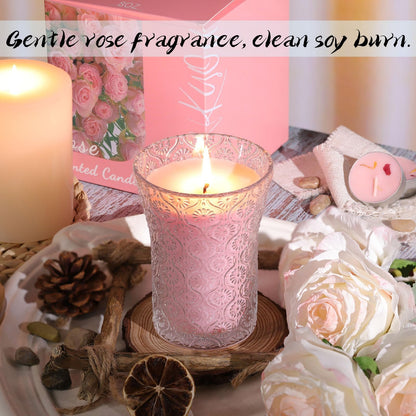 HAVITI Rose Scented Candle, Soy Jar Candles Gift Women,8 OZ Aromatherapy Pink Candles for Galentines Valentines Mother's Day, Bridal Shower, Home Decor