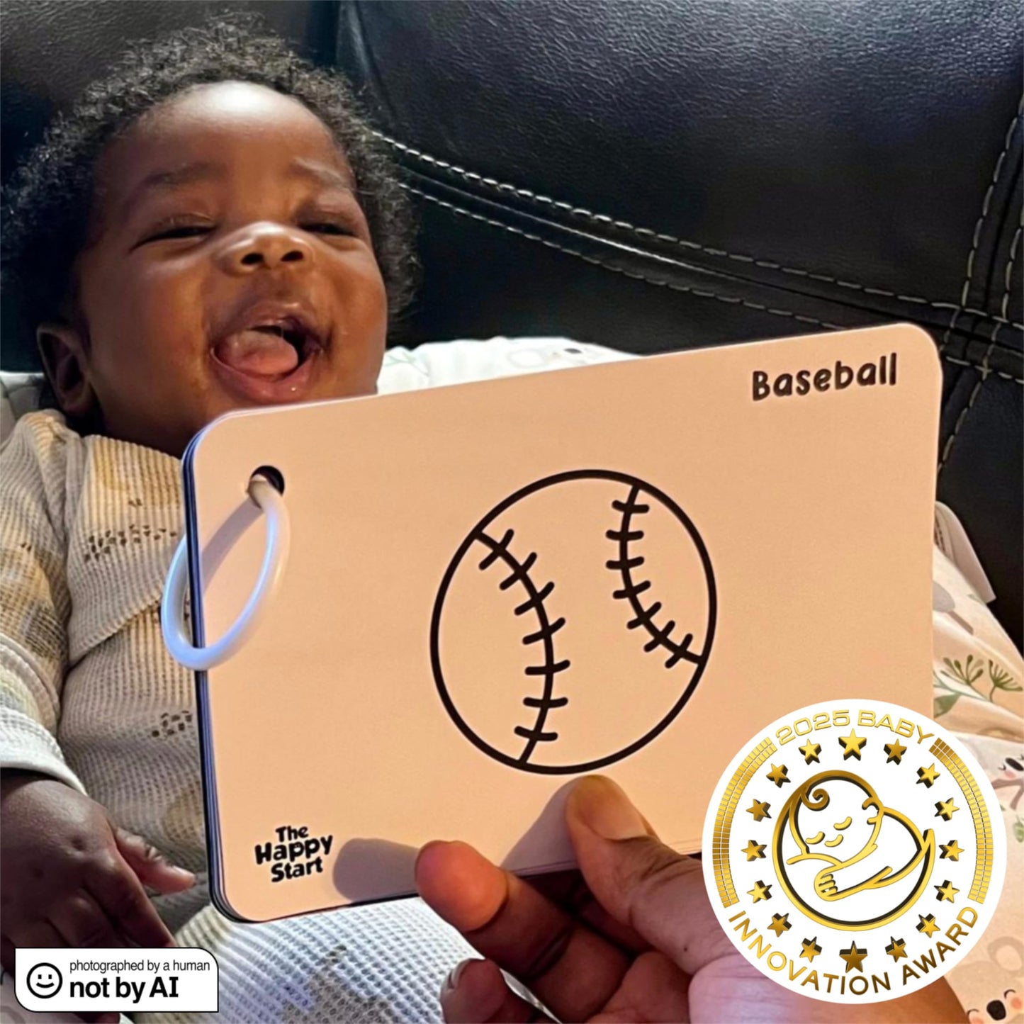 Happy Start High Contrast Baby Cards for Newborns - Black & White Cards, Water-Resistant, BPA-Free, Portable Educational Flashcards for Visual Stimulation, Award-Winning, Ages 0+(English & French)