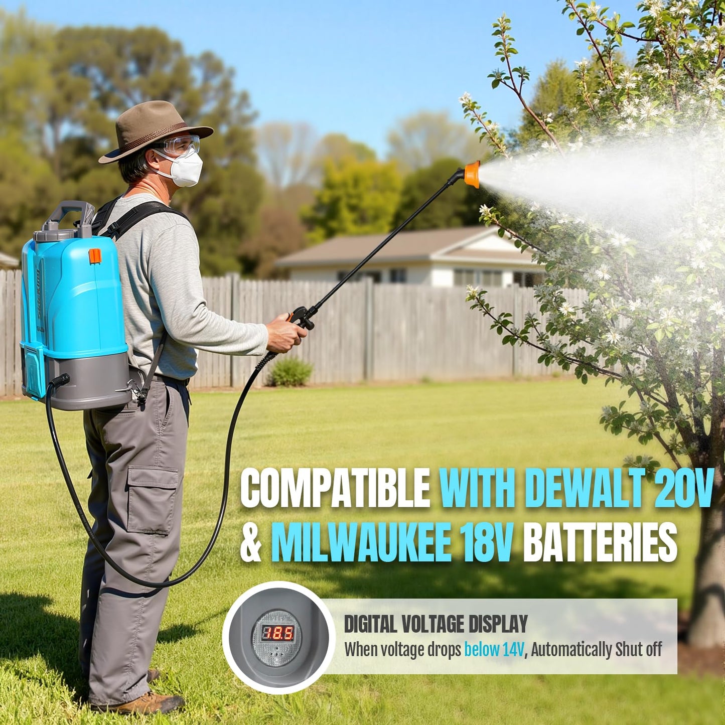 SideKing 4.2 Gallon Battery Powered Backpack Sprayer, 120 PSI Powerful Electric Sprayer Compatible with DeWalt 20V Battery, Max 1.0 GPM, 5 Nozzles & 2 Spray Wands for Lawn, Yard, Weed & Pest Control
