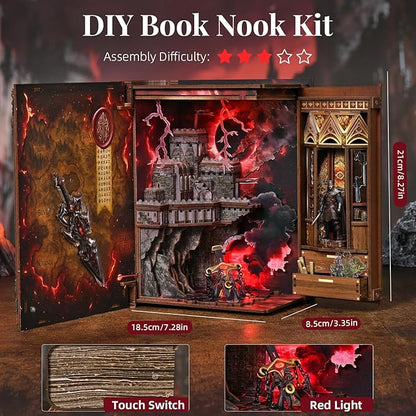 Magic Book Nook Building Set with Lights DIY Booknook Building Model Kit for Home Bookshelf Decor Miniature House Building for Adults Teens (The Sword of Fire)