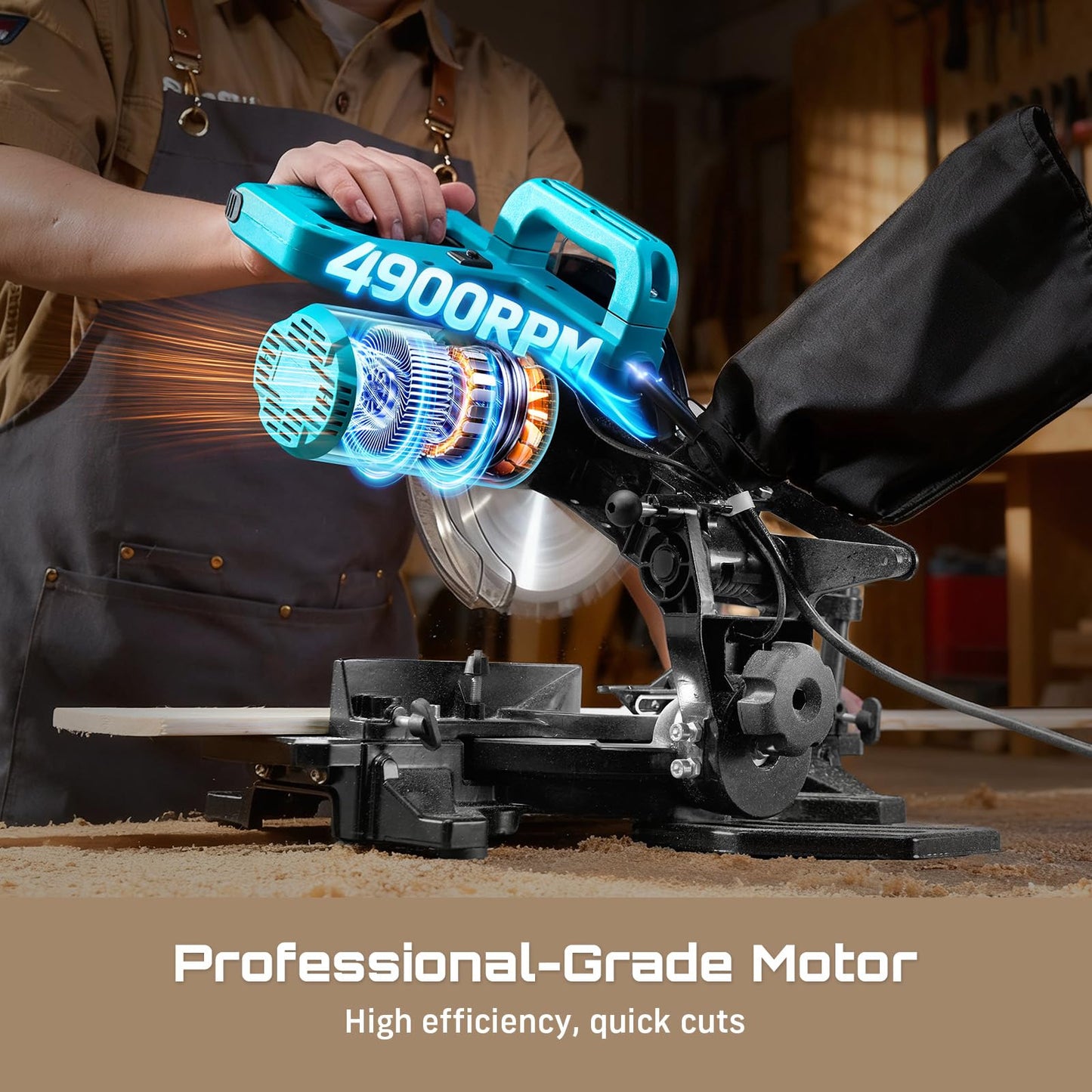 SEESII Power Compound Miter Saw: 8-inch Compact Miter Saw with Speed 4900RPM - Laser Guide - Precision Miter Angles - Lightweight Design - Single Bevel 0-45° for Carpenter Woodworking Project DIY