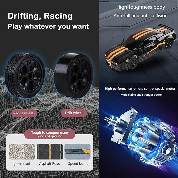 RC Drift Car 4 WD High Speed 30 KM/H Remote Control Car1:14 Scale Drifting Tires Racing Sport Toy 2.4GHz RC Racing Car with Cool Lighting for Adults