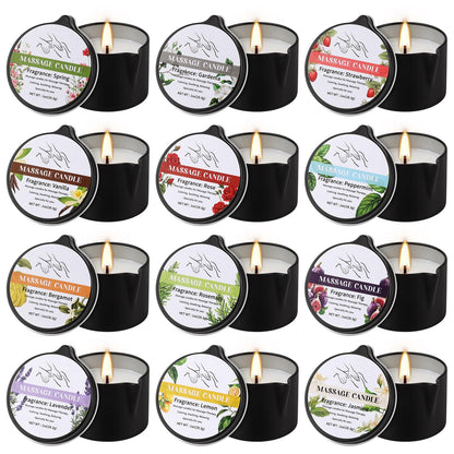 12pcs Massage Oil Candle,Moisturising Natural Soybeans Gift Sets,1oz Low Temperature Body Oil Scented Candles for Home Spa & Relaxation