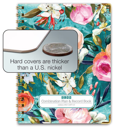 Elan Publishing Company HARDCOVER Combination Plan and Record Book: One efficient 8.5" x 11" Book for Lesson Plans and Grades Combines W101 and R1010 with Bonus Clip-in Bookmark (Teal Floral)