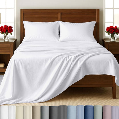 California Design Den Queen Size Sheet Set - 500 Thread Count Sateen, 100% Cotton Sheets, Deep Pockets Bedding Set with All Around Elastic for a Snug Fit - White