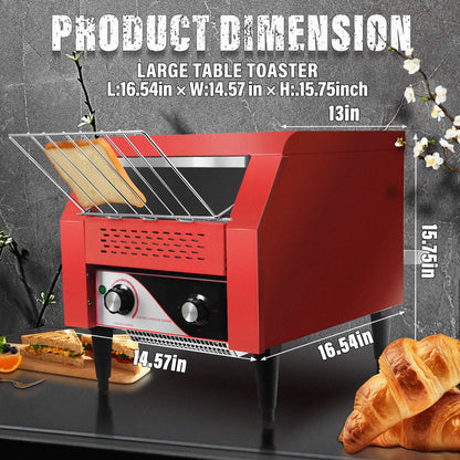 NJTFHU Commercial Conveyor Toaster 300 Slices/Hour Red Conveyor Toaster 3 Modes/7 Speeds Stainless Steel Tabletop Toaster for Toast, Bagels and Other Baked Breads
