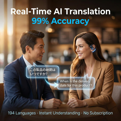 AI Translation Earbuds Real Time – 194 Languages Translator Earbuds, No Subscription, 60H Battery Open Ear Bluetooth 5.4 Headphones, Audifonos Traductores Inglés Español for Travel Business Learning