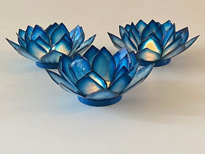 Om Gallery Capiz Shell Lotus Flower Decor Tealight Candle Holder for Serene Ambiance - Handmade Decorative Candle Holders for Meditation, Yoga, and Relaxation, Blue Lagoon