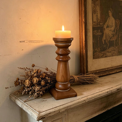 Wood Pillar Candle Holders 14 Inch Tall, Handmade Antique Brown Farmhouse Candle Holders for Pillar Candles, Natural Decorative Candlestick Holders, Rustic Candle Holder for Table Centerpiece