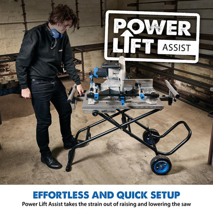 EVOLUTION MCSSTAND | Mitering Chop Saw Stand with Powerlift Assist | Heavy-Duty Steel Frame | All-Terrain Wheels | Compatible S14MCS, S355MCS, S355CPSL, S14CPS, S15CPS | Gas-Strut Lift