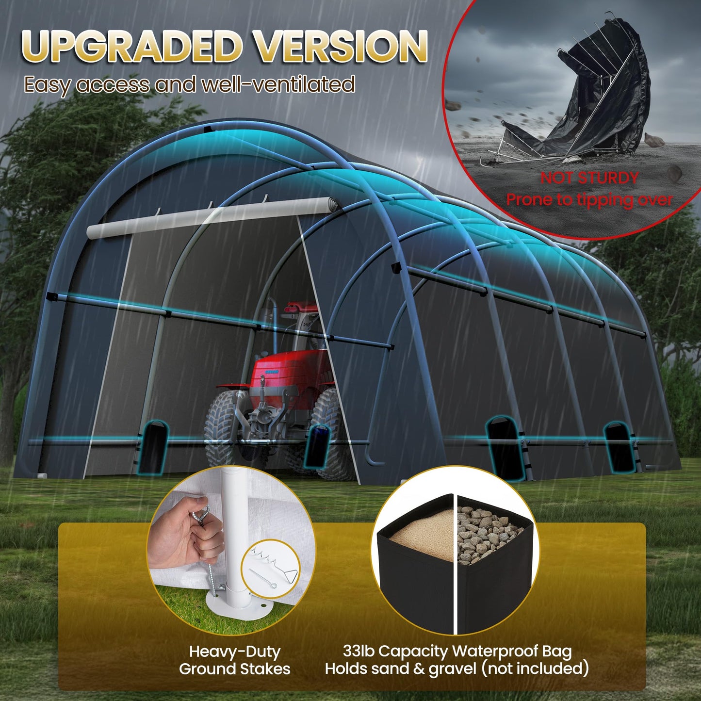 FansaFurn Heavy Duty Carport with 4 Cloth Bags, All-Weather Car Canopy with 2 Roll-up Doors, Portable Garage Storage Shelter Shed for Cars, Truck, or Garden Tools, 13' x 20'