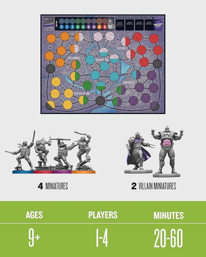 Restoration Games Unmatched Adventures Teenage Mutant Ninja Turtles - Cooperative Strategy Board Game for 1 to 4 Players - Heroes and Villains Expansion - 20-60 Min Playtime - Ages 9+