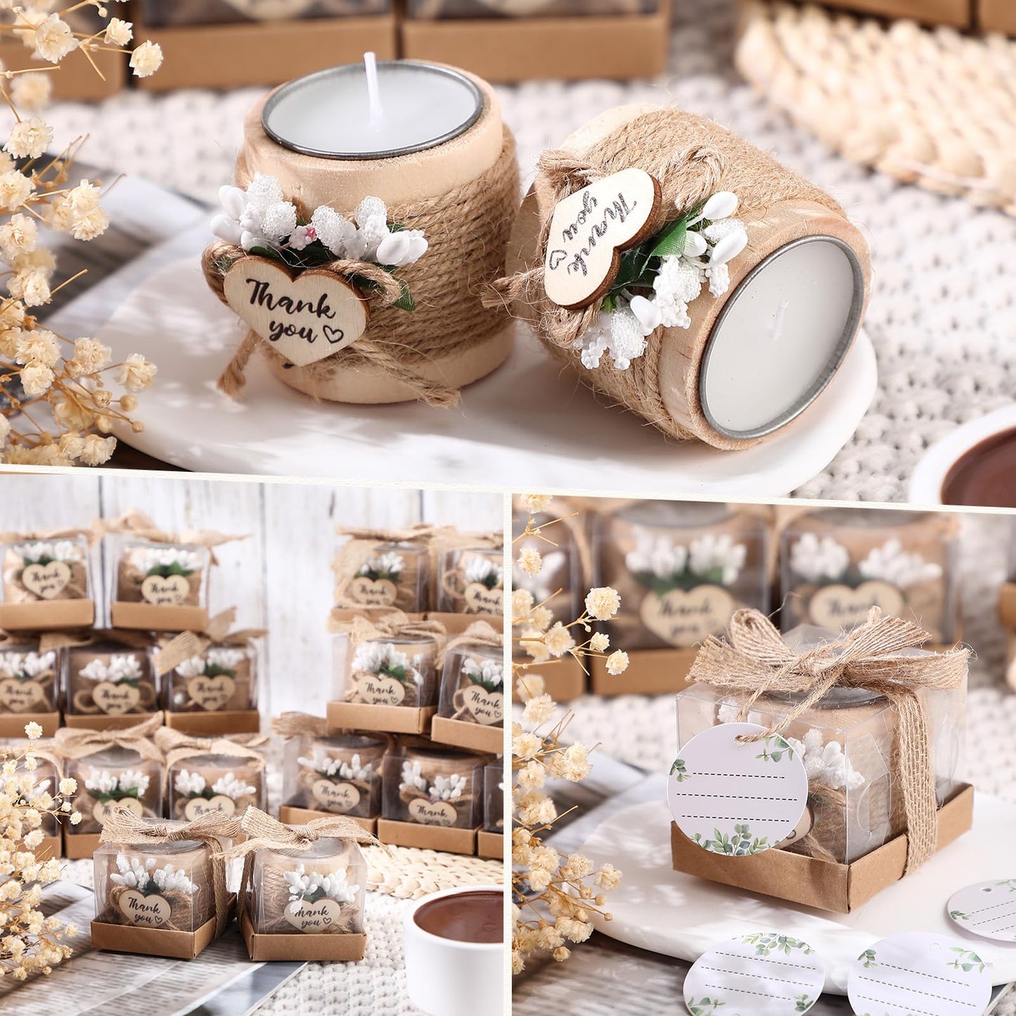 Retisee Wedding Candle Favors for Guests Bridal Shower Wood Memorial Tealight Candle Holder Thank You Gifts Handmade Candles for Wedding Baby Shower Housewarming Table Centerpiece(16 Sets)