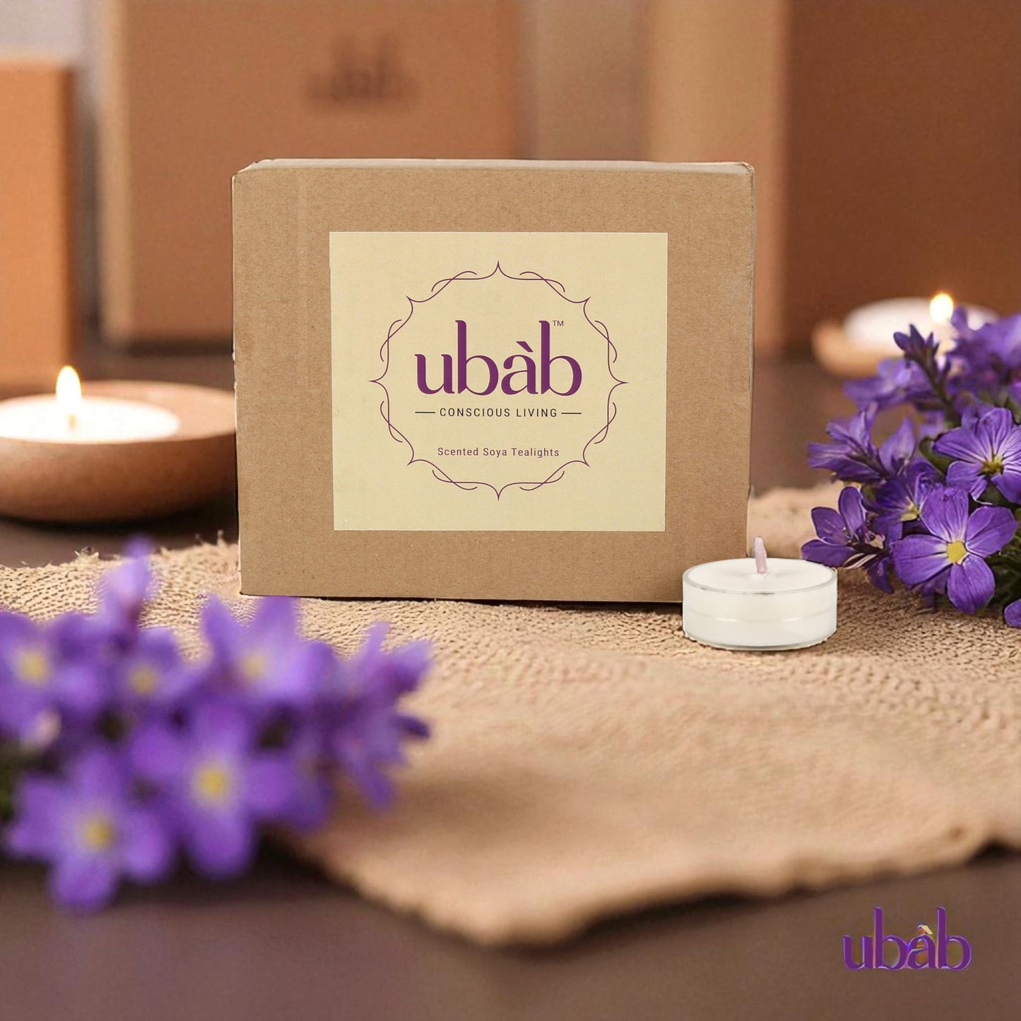Ubab Handcrafted Scented Tealight Candles|Eco-Friendly Premium Soy Wax|Set of 40 (38 cm X 15 cm) Tealights|Lavender Bliss+Cocoa Mist Combo|12g Each|Upto 4.5 HRS Burn Time Each|Aromatherapy Candles