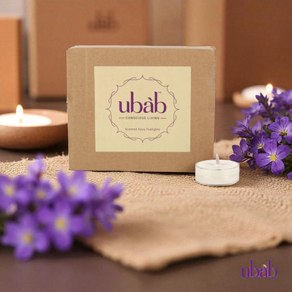 Ubab Handcrafted Scented Tealight Candle I Eco-Friendly Premium Soy Wax I Lavender Bliss I Set of 20 (38 cm X 15 cm)Tealights I 12 gm each I Upto 4.5 HRS Burn Time each I Premium Aromatherapy Candles