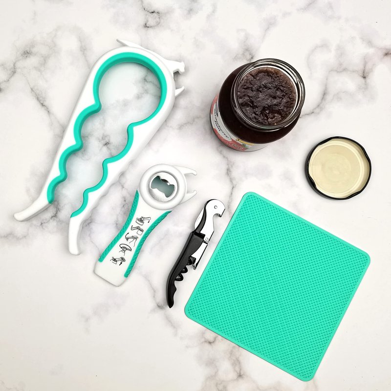 Otstar Jar Opener Bottle Opener and Can opener for Weak Hands,Seniors with Arthritis, Elderly, Jar Lid Opener Gadgets with Rubber Jar Opener Gripper Pad and Corkscrew Opener