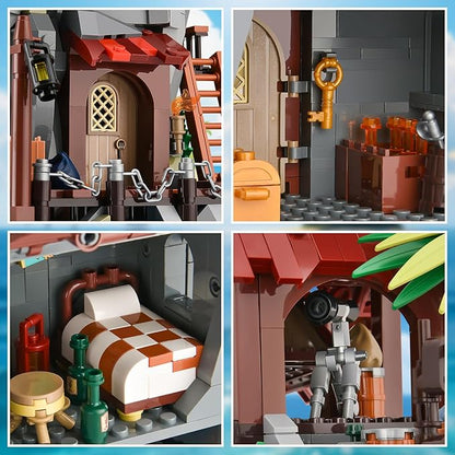 Pirate Cabin Building Sets for AdultsPirate's House with Bridge and Ship in IslandMedieval Castle Skull Building Block Toy for Home DecorIdeal Gift for Men Teens Kids Boys 8+(1044PCS)
